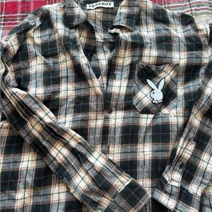 PLAYBOY Men's Black and Cream Checkered Shirt